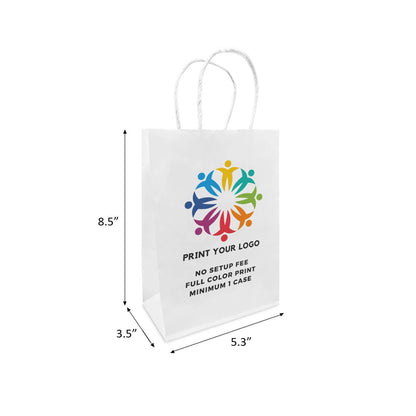 Custom Print Gem 5.3x3.5x8.5 inches White Paper Bags: 250 bags - $0.62/pc / 1 side print (front)