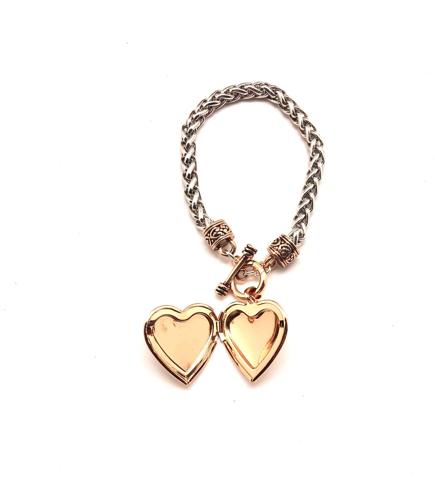 Bracelet Alloy Plated Rope Chain Two Tone w/Heart LocketGold