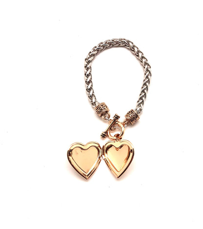 Bracelet Alloy Plated Rope Chain Two Tone w/Heart LocketGold