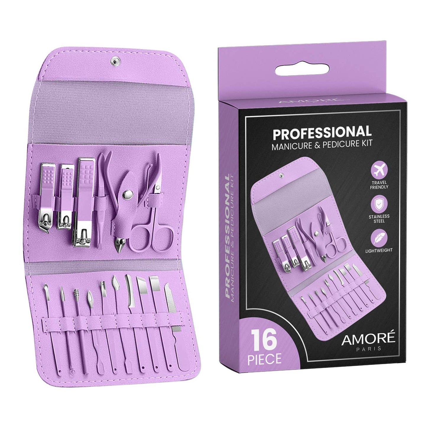 The American Gift Company (TAGCO) - Set profesional de manicura y pedicura de acero inoxidable de 16 piezas
