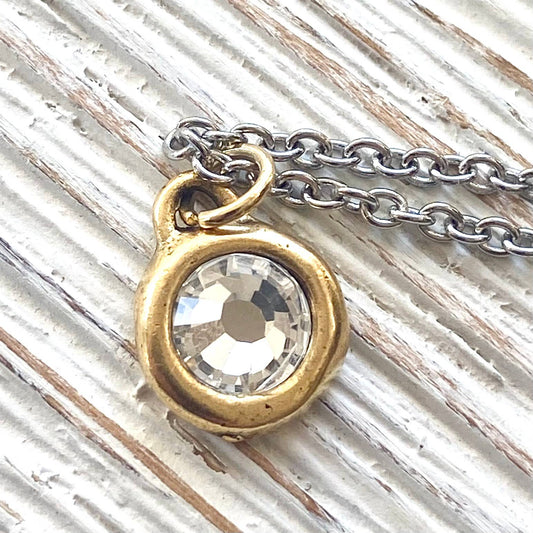 Crystal gold necklace artisan made boutique salon