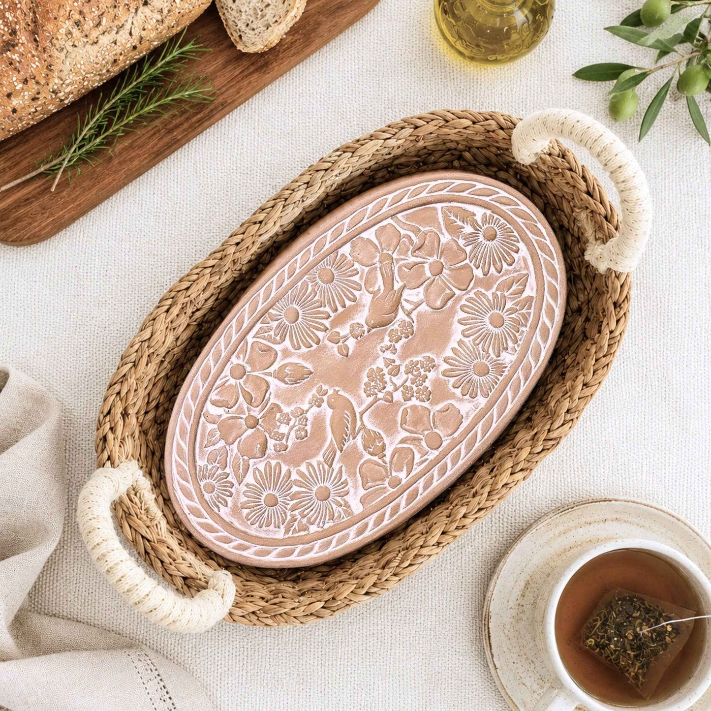 Handmade Bread Warmer & Wicker Basket - Garden Oval