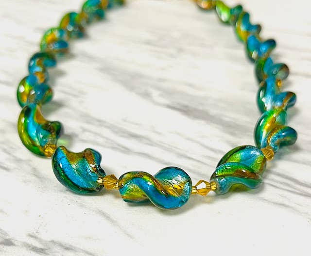 Anita K By Blushing Pink - Murano Twisted Glass With Crystal Necklace