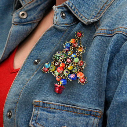Joyería Sweet Romance - Broche navideño con forma de árbol de cuentas Millefiori P185
