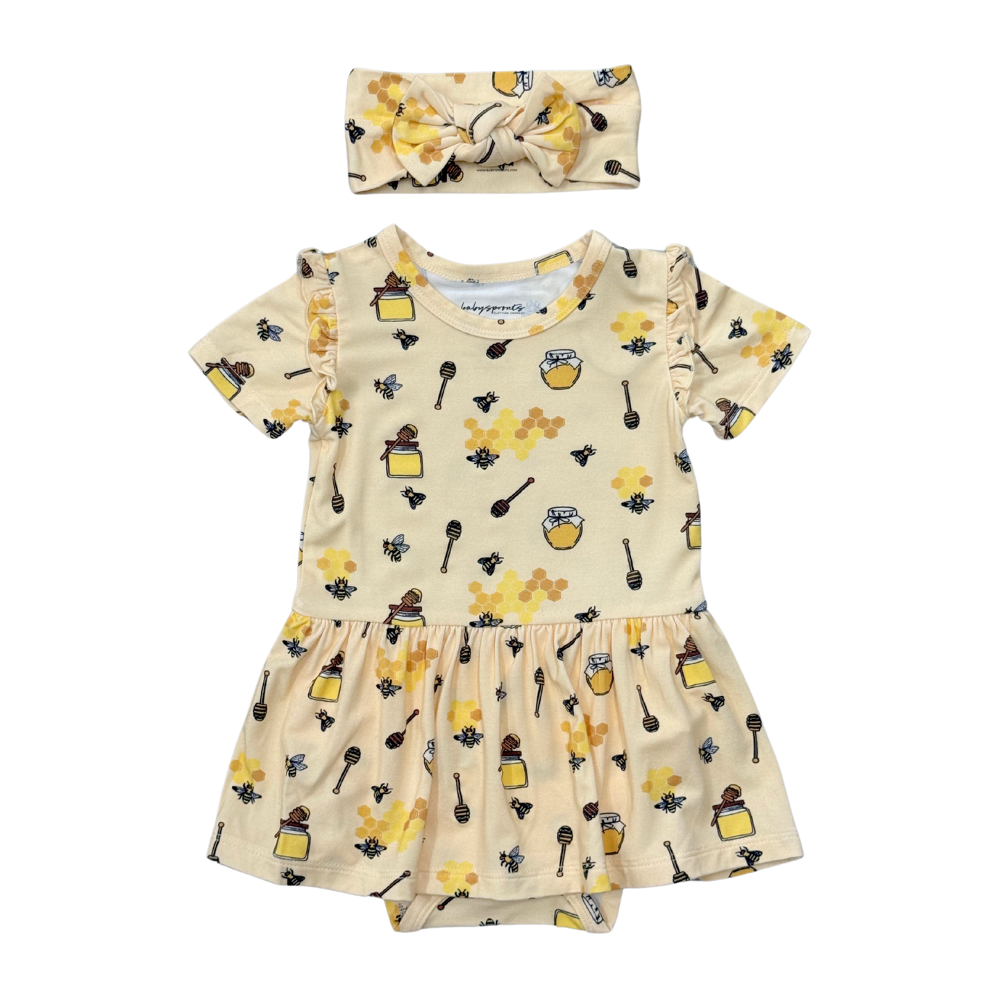 Girl's Short Sleeve Bodysuit Dress Set: Floral Chickens / NB