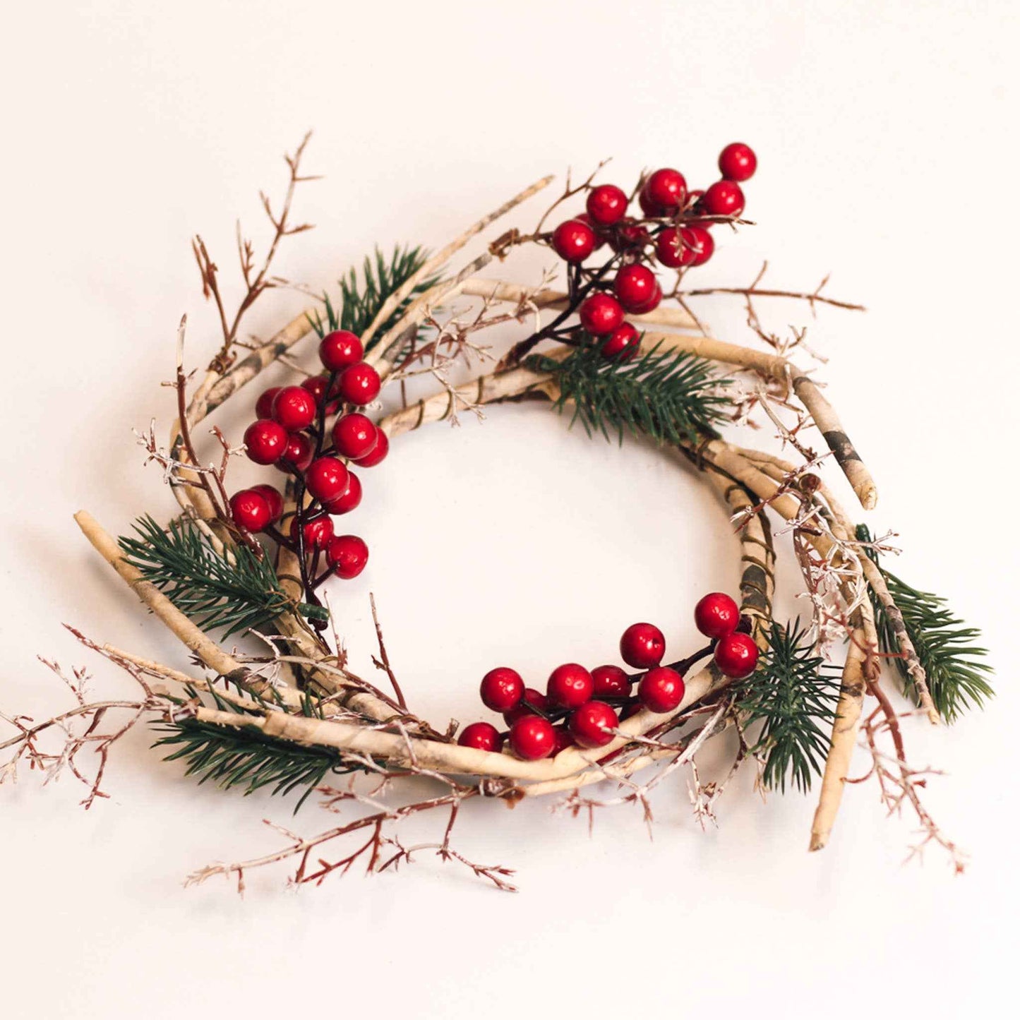 Birch Branch & Berry Candle Ring – Winter Holiday Decor