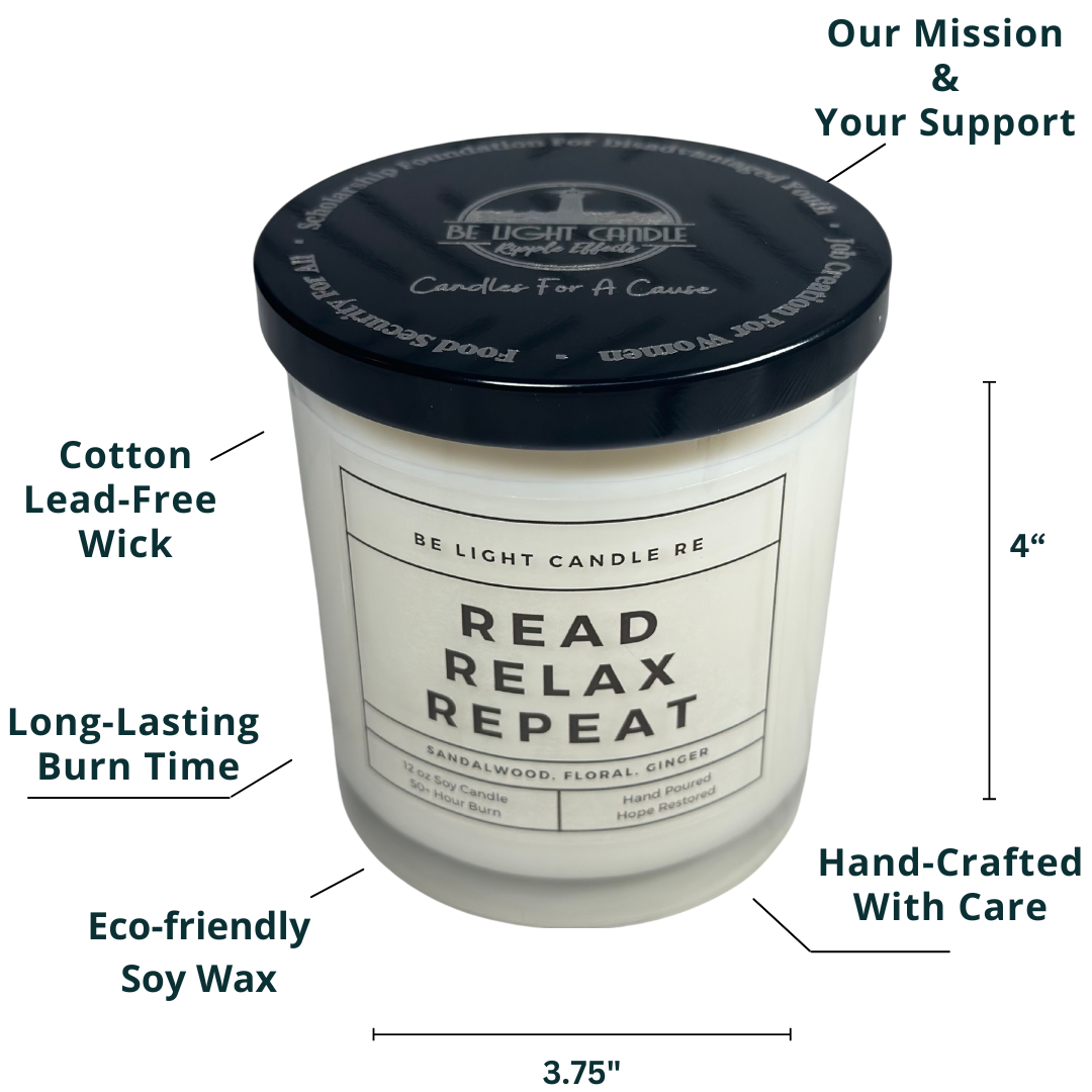 Read Relax Repeat, 12oz Scented Soy Candle | Candle Gift
