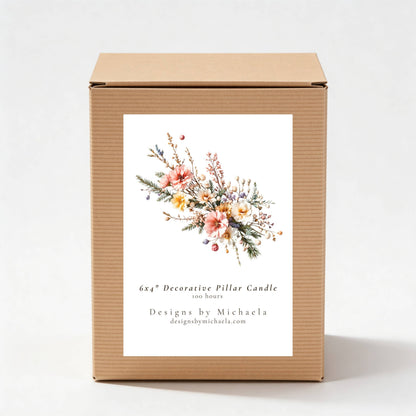 Blush Wildflower Floral Pillar Candle for Decor and Gifts