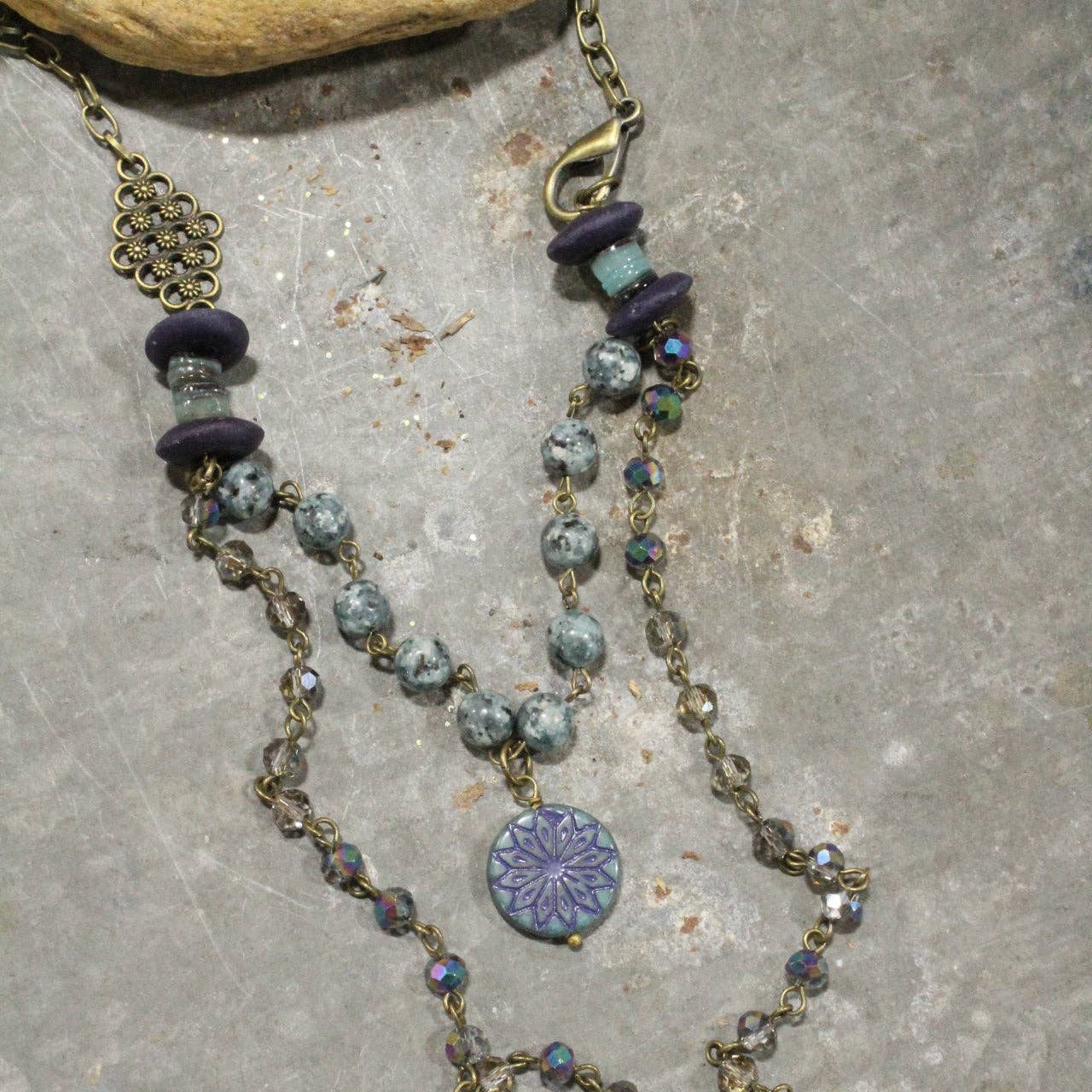 Cool Shades of Blue & Purple Glass Beaded Layered Necklace