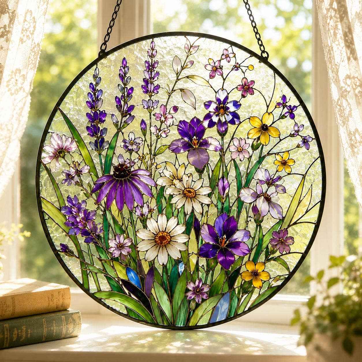 Wildflower Suncatcher, Stained Glass Style Window Hanging