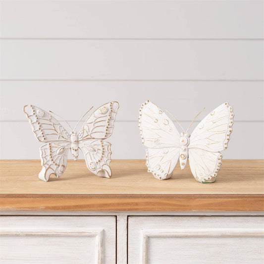 White And Gold Distressed Tabletop Butterfly Sold Separately