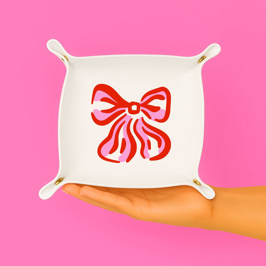 Aspen Lane - Valentines day gift Bow Jewelry Tray |Pink & Red Bow (White)