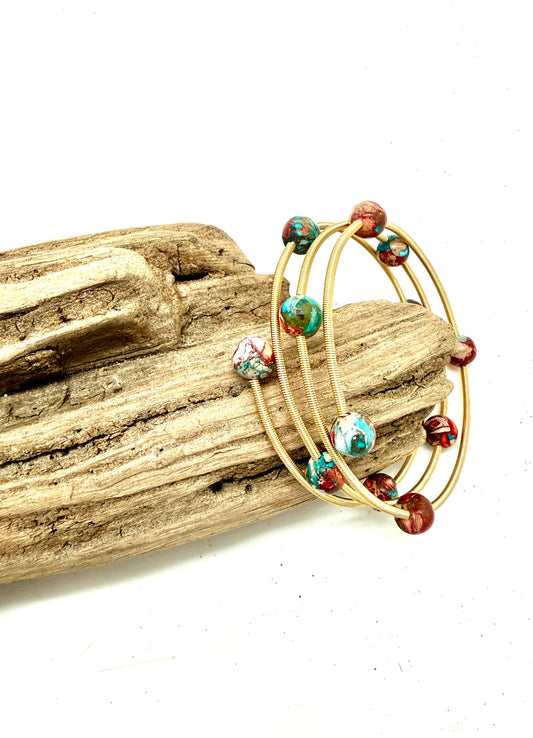 Bracelet 14KGoldPlated Wire w/8mm Imperial Jasper 24”