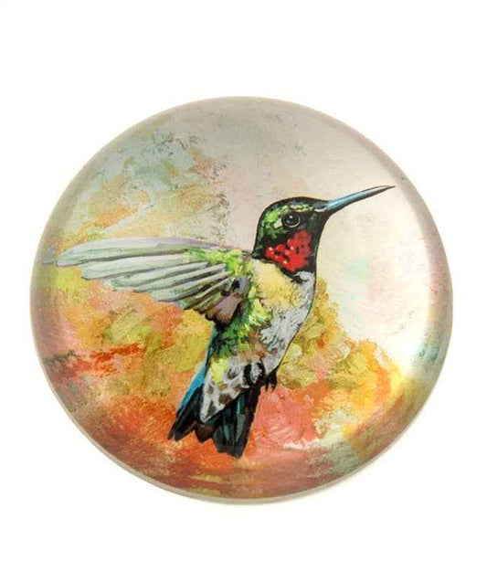 Crystal Glass Dome Hummingbird Paperweight