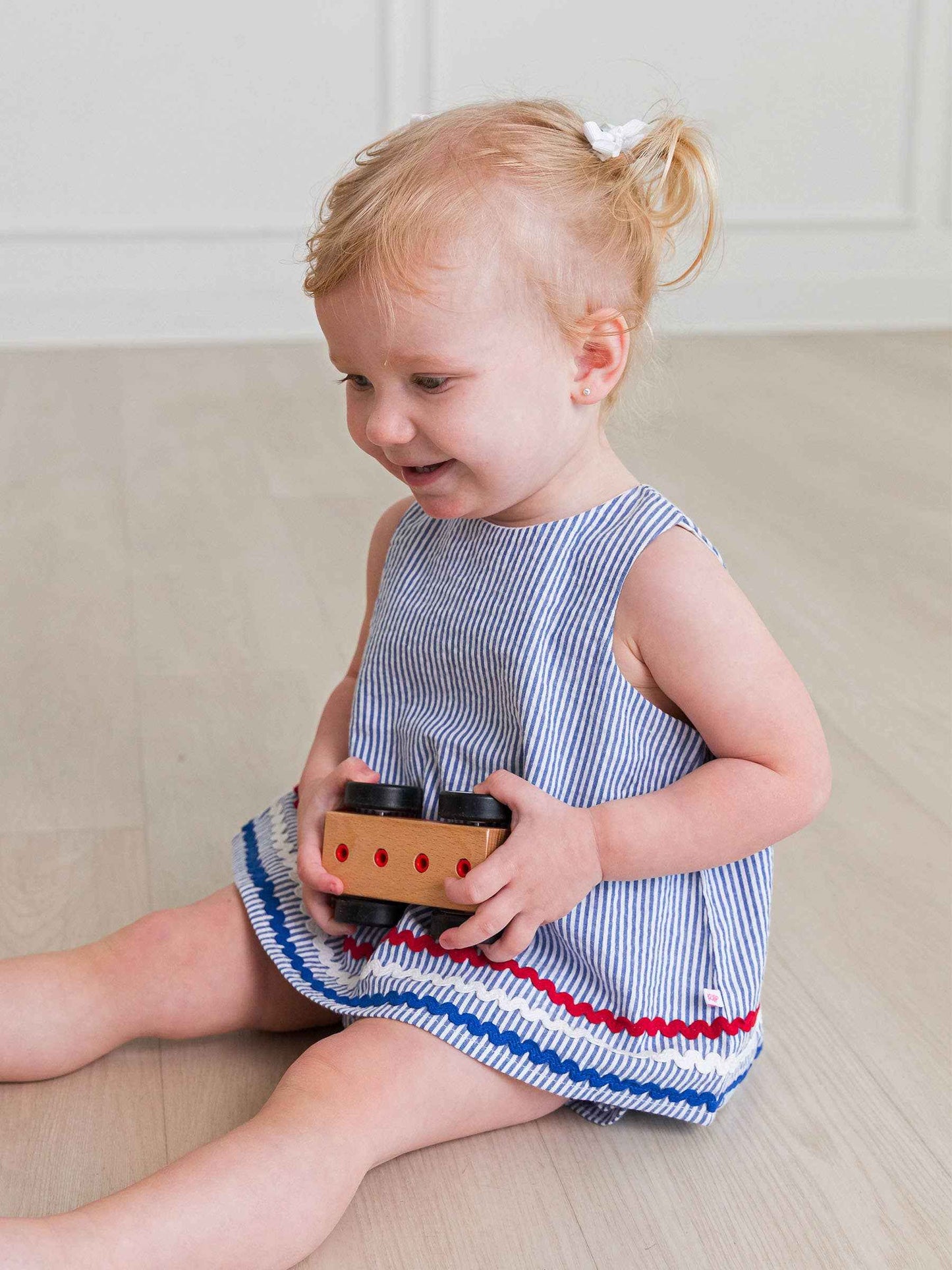 Baby Girls Americana Classic Blue Seersucker Ric Rac Swing Top & Bloomer Set: 0-3m