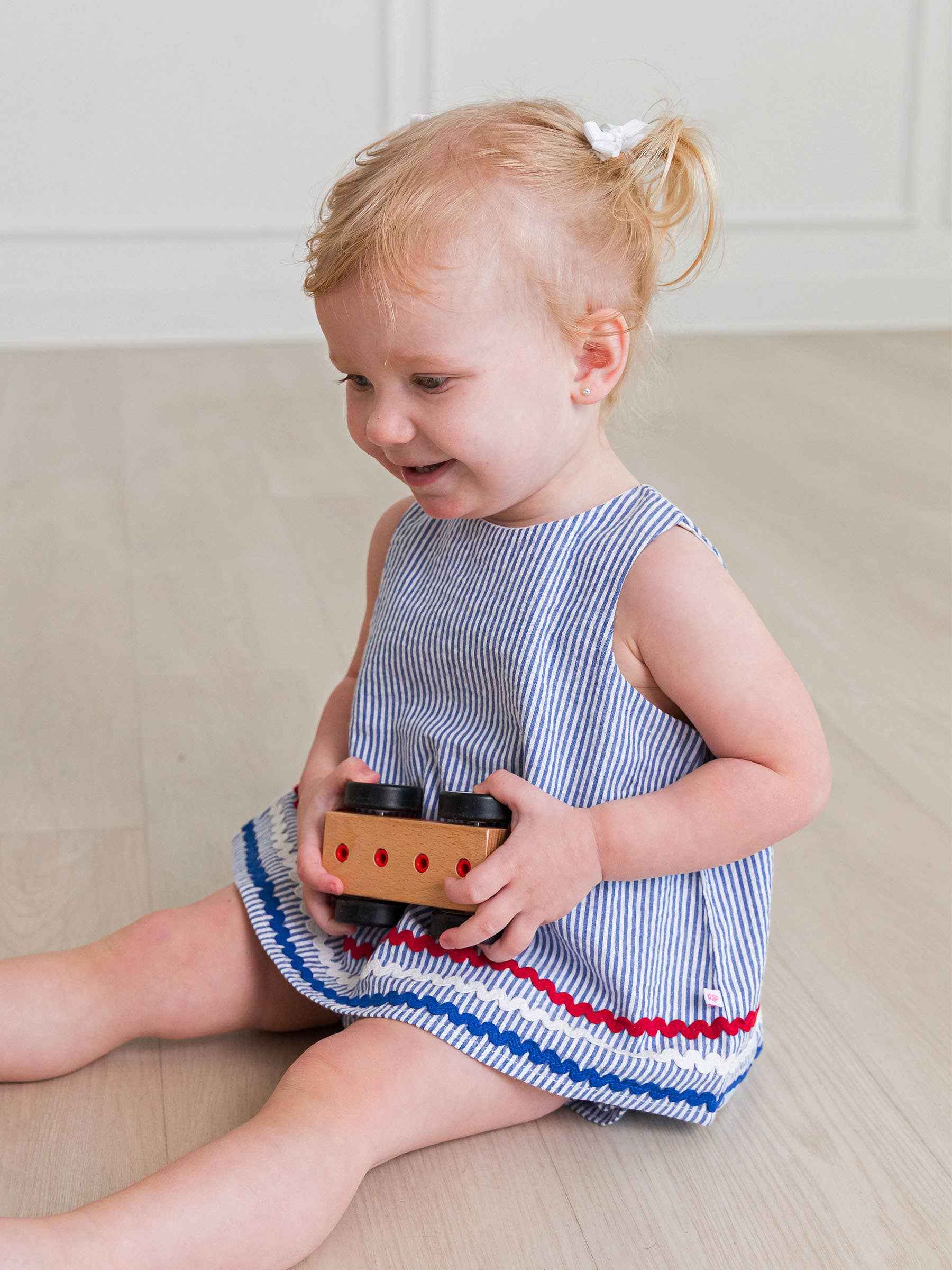 Baby Girls Americana Classic Blue Seersucker Ric Rac Swing Top & Bloomer Set: 0-3m