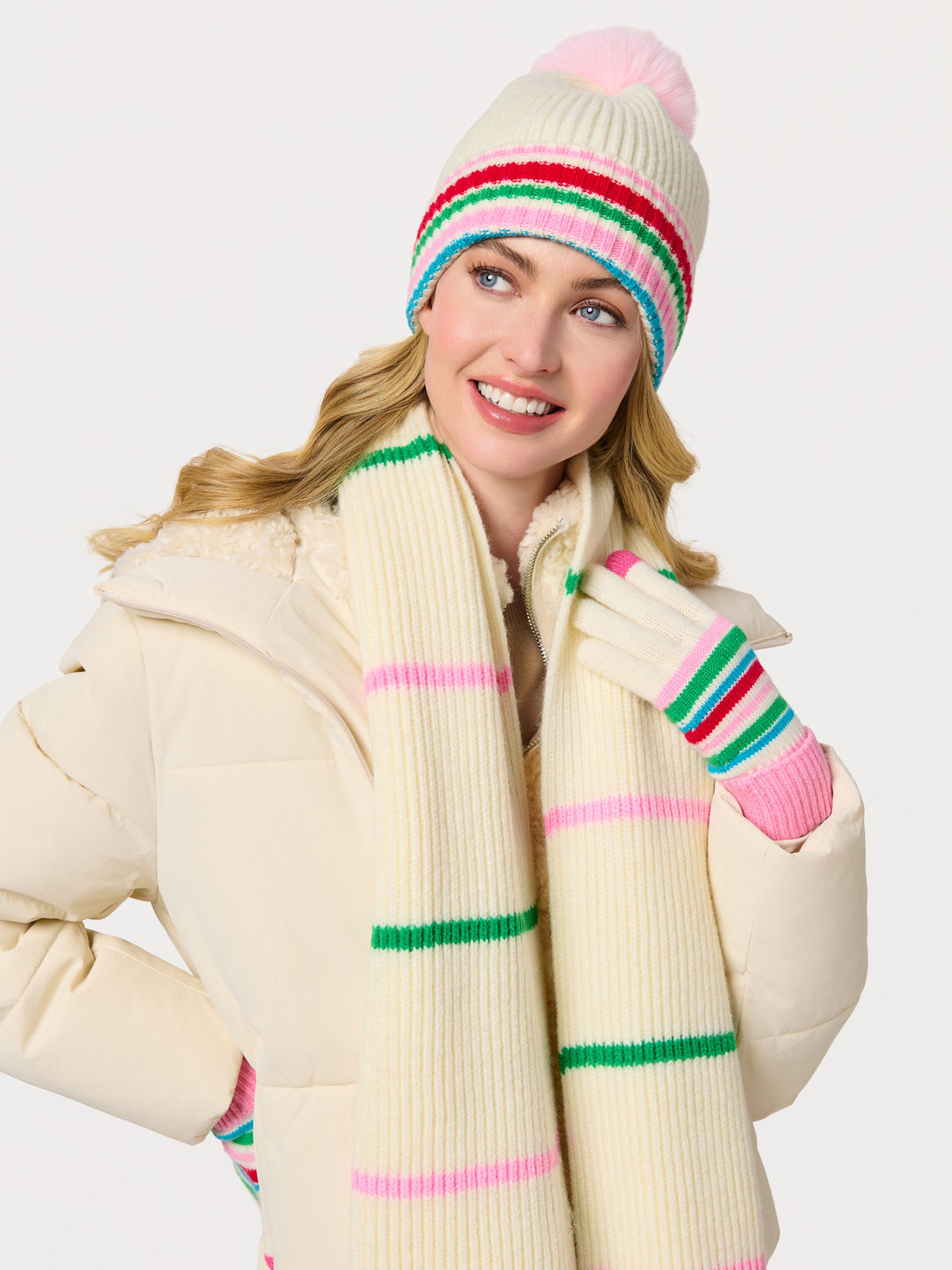 Elle Beanie, Ivory, shown in a styled setting