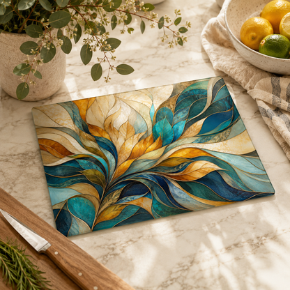 Abstract Design Glass Cutting Board, Charcuterie Tray: 11x15 inch