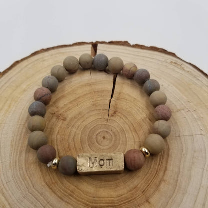 Amazon Stone Bracelet With MOM Label: Blue