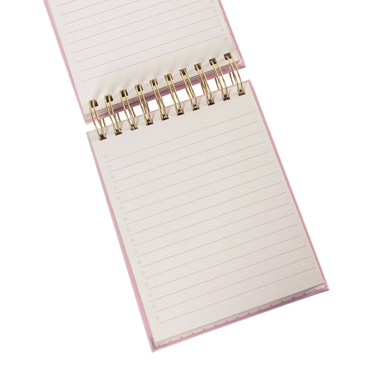 Blush Fabric-Bound Notepad, A blush pink fabric notepad with a gold foil to Do cover and a twin wire spiral binding.