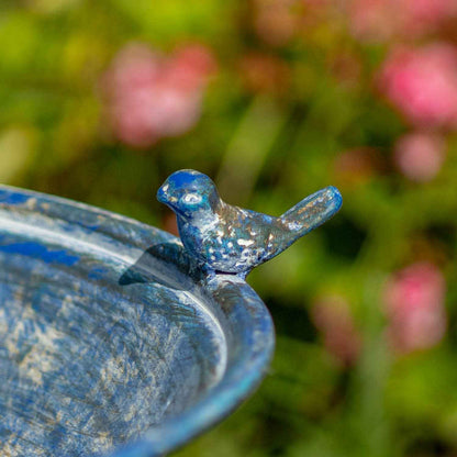 Pedestal Birdbath with Little Bird Detail - 3 Options: Antique Blue
