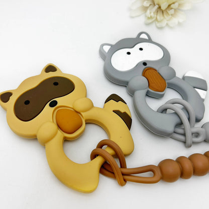 Raccoon Woodland Creature Silicone Teething Toy with Clip
