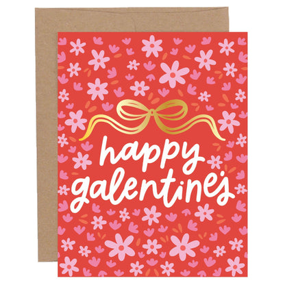 Happy Galentine's Bow & Flowers Valentine's Greeting Card