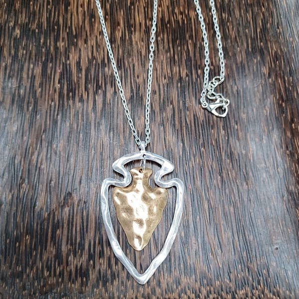 Gorgeous Two Tone Arrowhead Necklace Gold or Silver