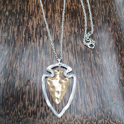Gorgeous Two Tone Arrowhead Necklace Gold or Silver