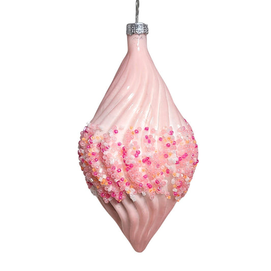 Pink Confection Glass Finial w/ Sprinkles Ornament 5.5"
