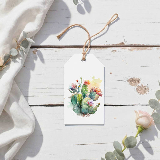 Cactus Blossom Watercolor Gift Tag Set of 8 with Kraft Twine