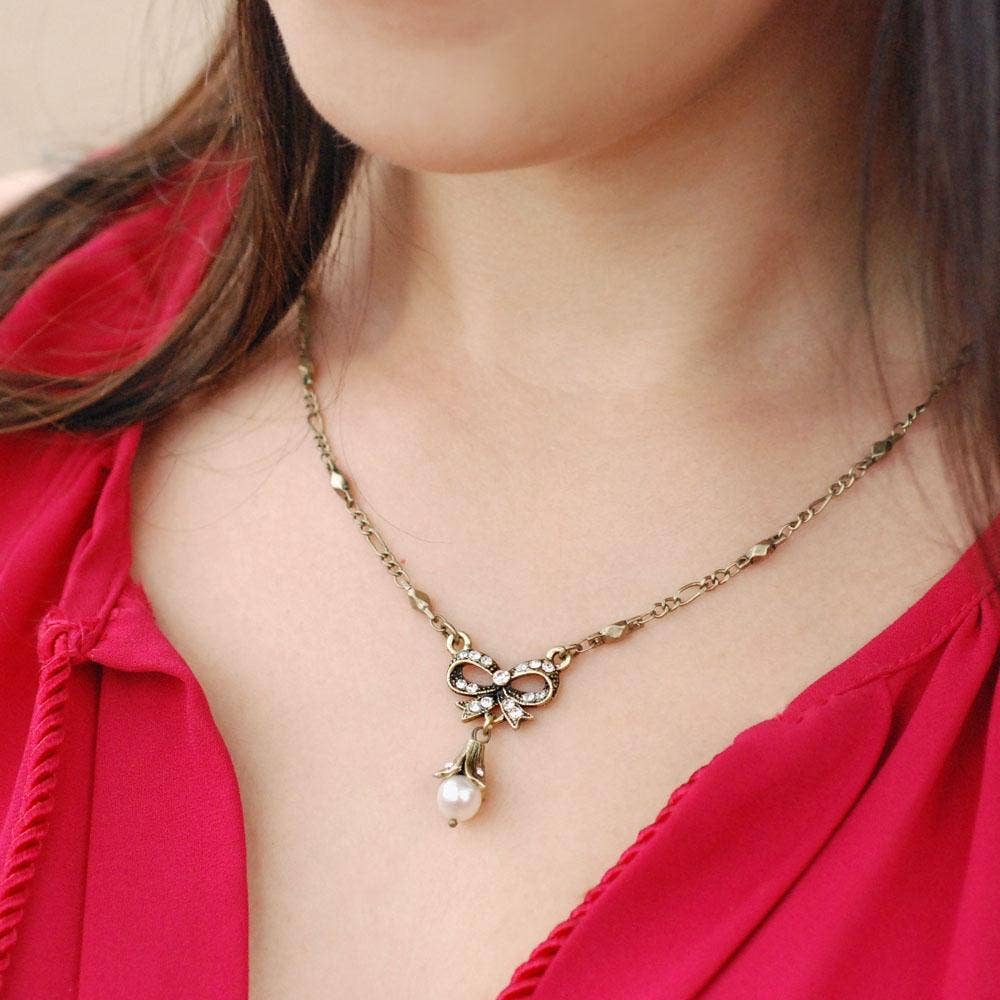 Joyería Sweet Romance - Collar nupcial con lazo de perlas N1070