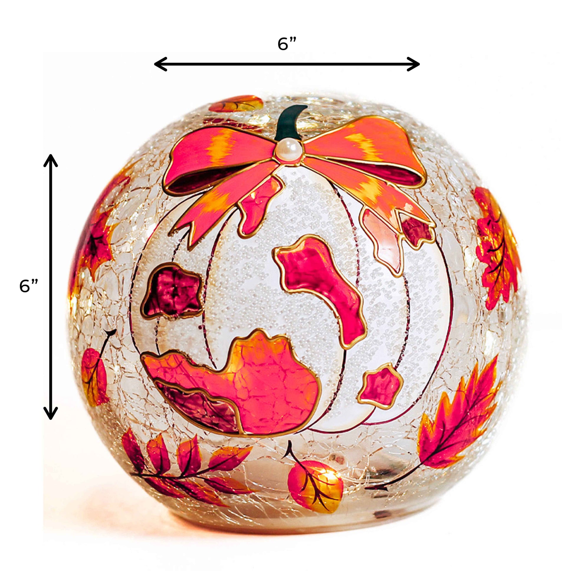 White Pumpkin Bow LED Glass Orb – Fall Autumn Decor
