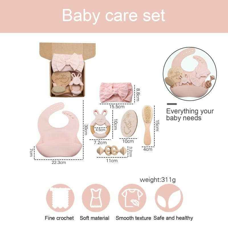 Baby Silicone Bibs Headband Brush Gift Set: Brown