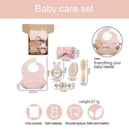 Baby Silicone Bibs Headband Brush Gift Set: Brown