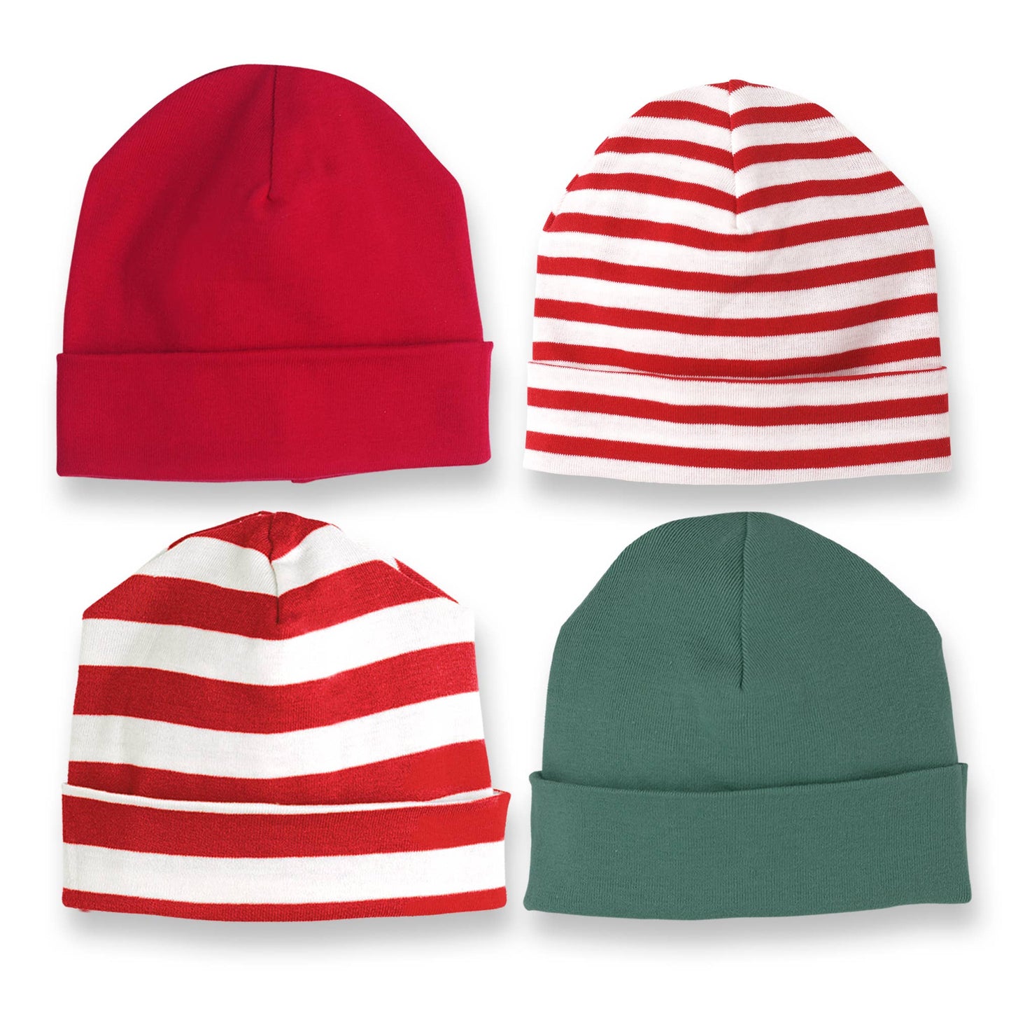 Baby's Red & Green Cotton Hats: Red / Thin Red Stripes