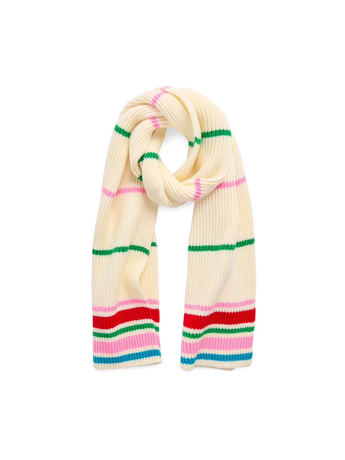 Elle Striped Ribbed Knit Scarf, Ivory