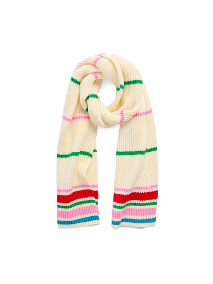Elle Striped Ribbed Knit Scarf, Ivory