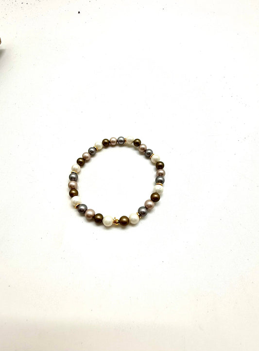 Bracelet Stretch Mother of Pearl Lt. Multi w/14kGold Plated7”