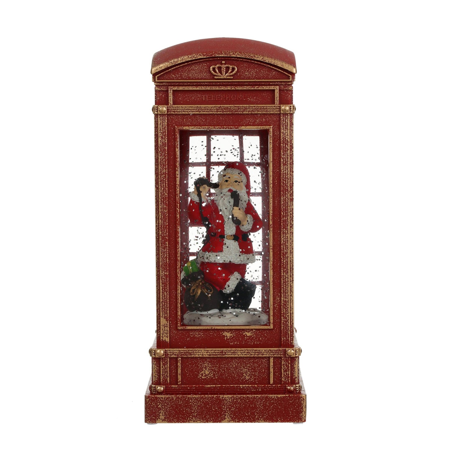 Christmas Musical Phone Booth Snow Globe with Santa on Phone Scene for Christmas Decoration