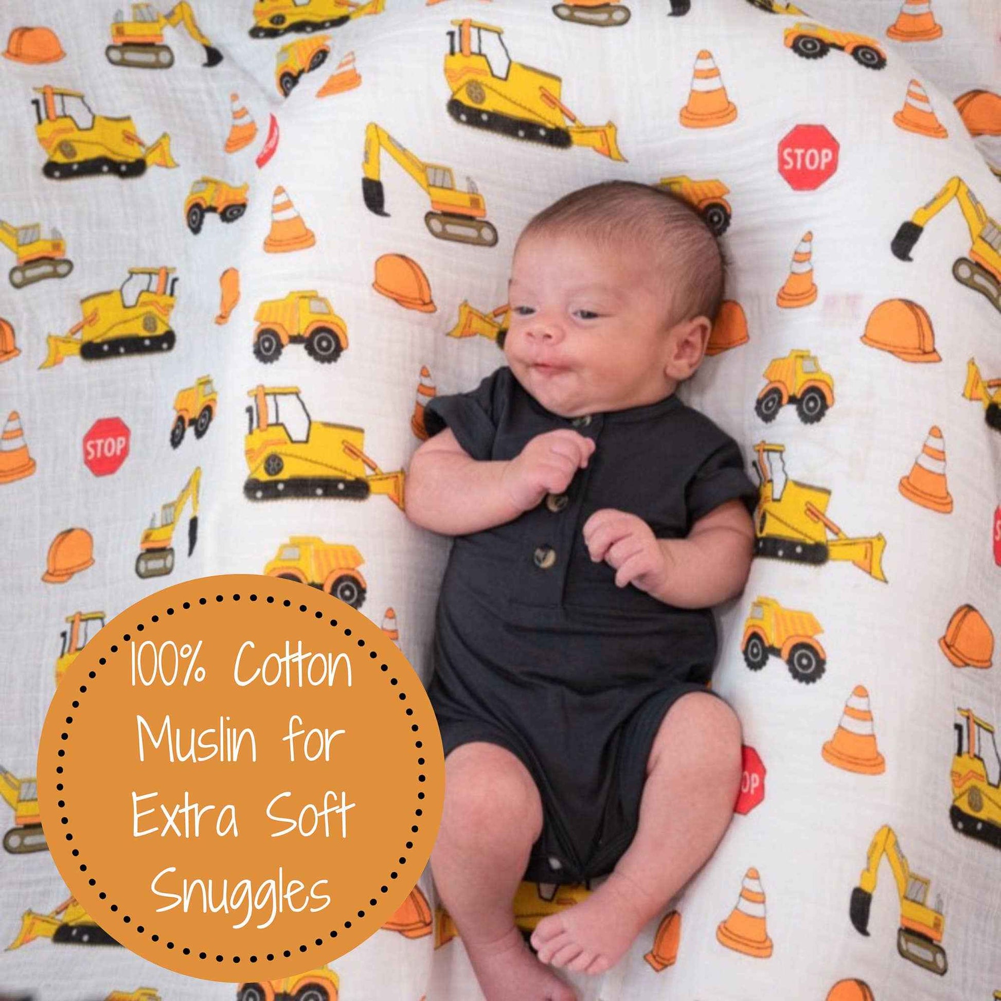 LollyBanks - Under Construction Baby Muslin Swaddle Blanket