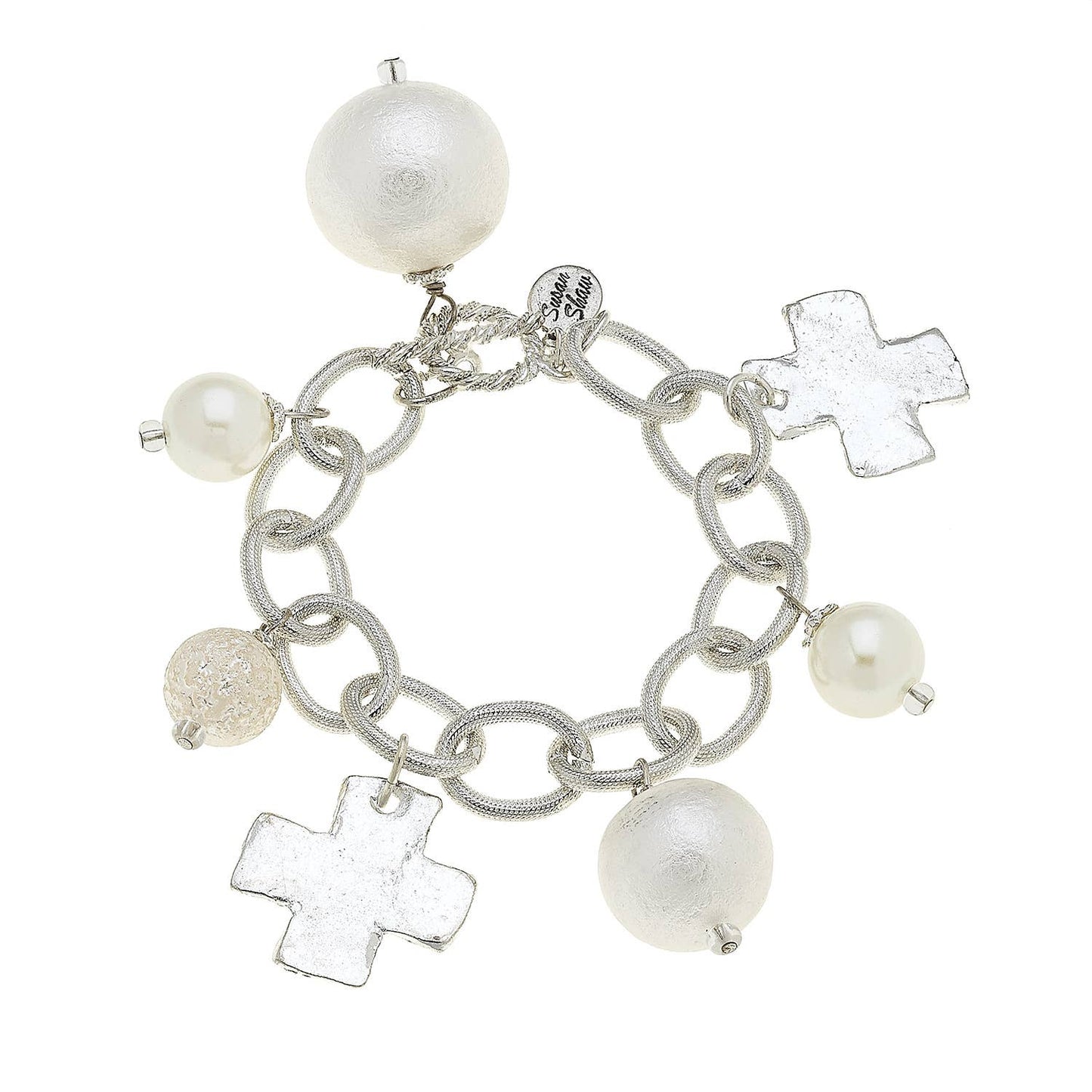 Susan Shaw - Silver Cross and Cotton Pearl Bracelet