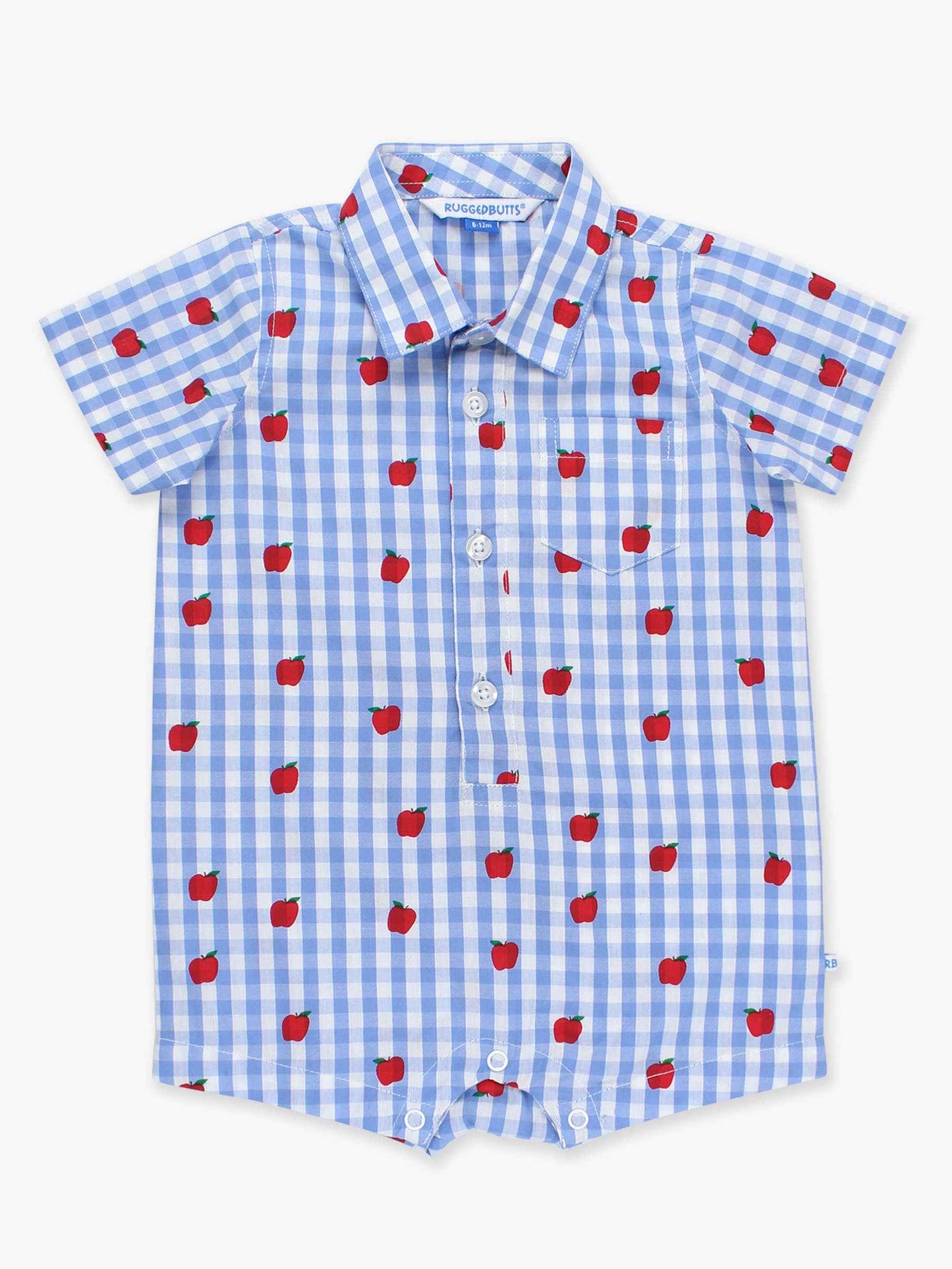 Baby Boys Apple Orchard Classic Gingham Short Sleeve Woven Button-Up Romper: Blue / 0-3m