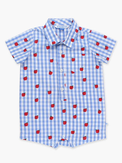 Baby Boys Apple Orchard Classic Gingham Short Sleeve Woven Button-Up Romper: Blue / 0-3m