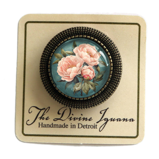 Pink Peony Spring Floral Cottage Core Brooch
