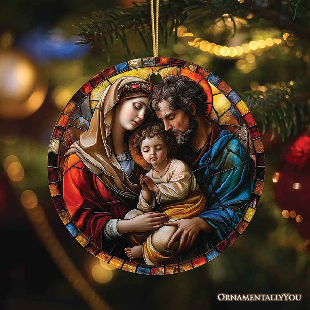 The Holy Embrace Stained Glass Themed Ceramic Ornament