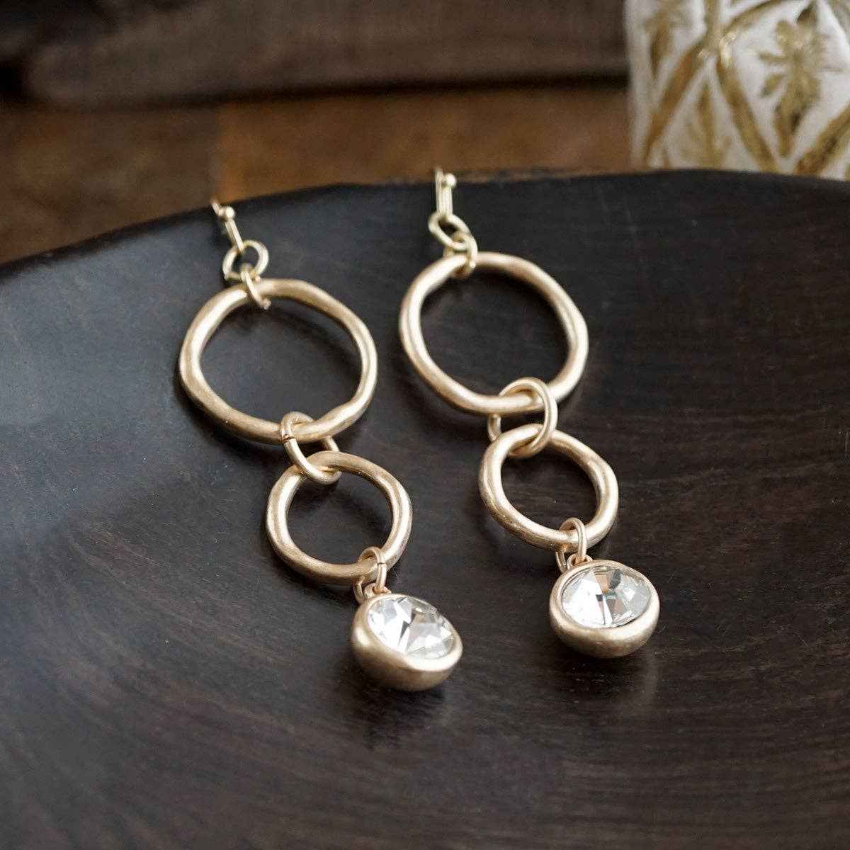 Moonlit Circles – Crystal Drop Link Earrings: Two Tone