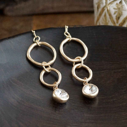 Moonlit Circles – Crystal Drop Link Earrings: Two Tone