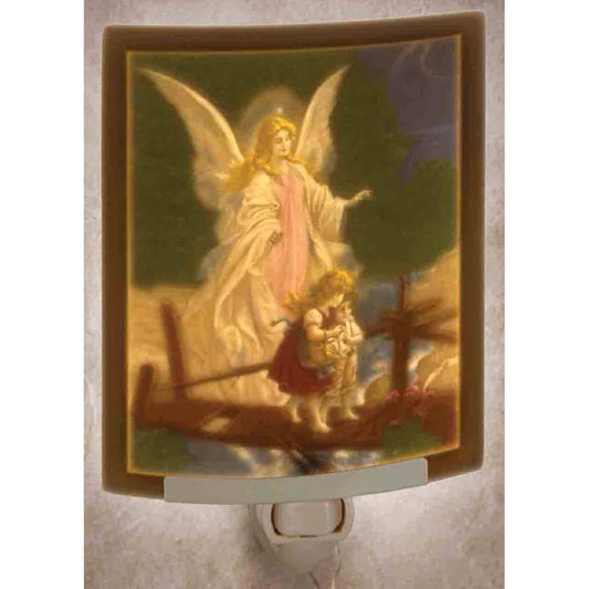 Angel at Bridge Porcelain Lithophane Colored Night Light