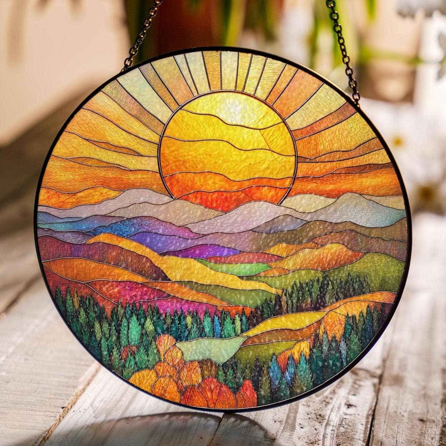 Mountain Range Stained Glass Suncatcher, Nature Window Art